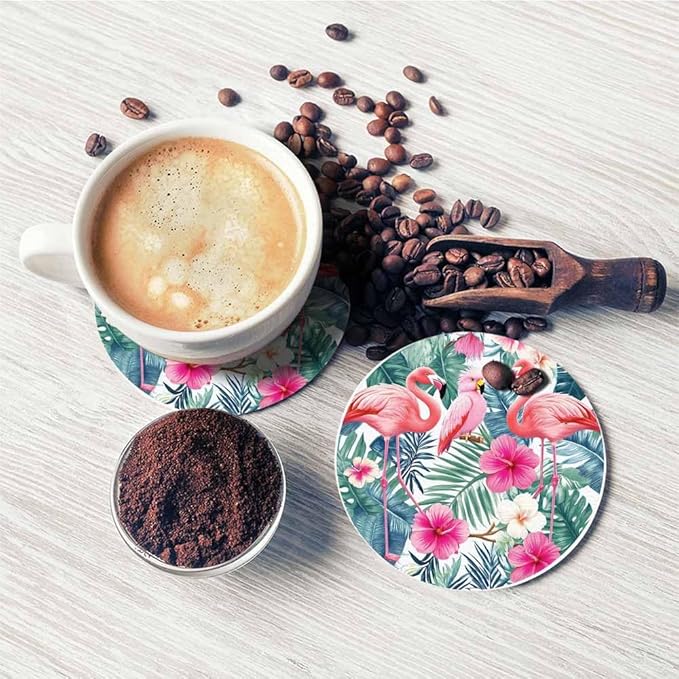 Toucan and Flamingos Drink Coaster for Tabletop Protection Exotic Banana Tropical Leaves Jungle Animal Birds Non-Slip Cups Place Mats Home Decor Diatomite Material for Men Women