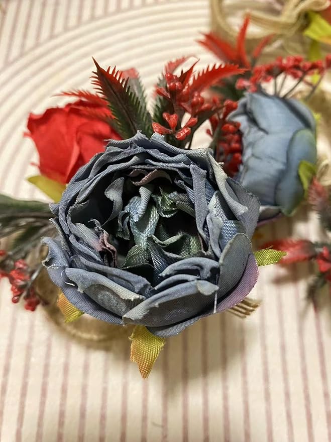 Floral Napkin Rings Set of 6,Rustic Rose Napkin Rings Flower Dinner Napkin Holder for Table Decoration (26#Blue)