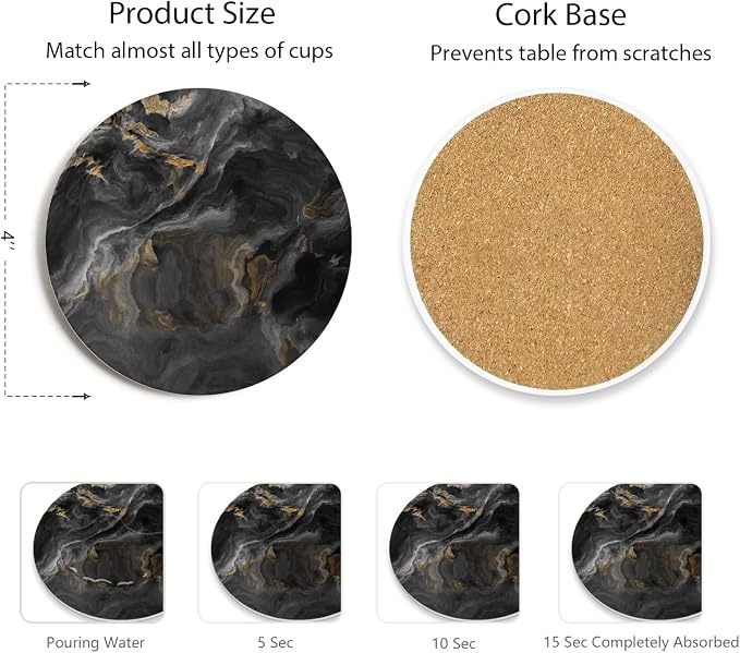 Set of 6 Abstract Black Marble Coasters - Image 4