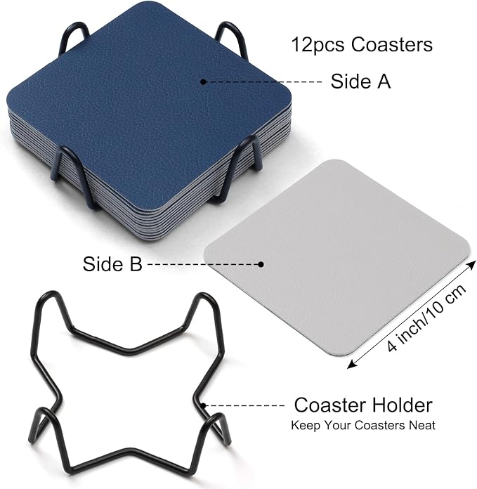 Myir JUN Coasters Glass Coasters Set of 12 4 inch Double Sided Faux Leather - Image 5