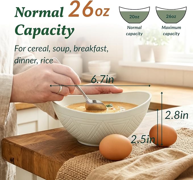 Unbreakable Cereal Bowls Wheat Straw Bowls Set 26 OZ Plastic Bowls Alternative - Image 2