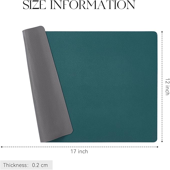 MOSAYT Vinyl Placemats Set of 4, Heat Resistant Place Mats 100% Waterproof Washable & Wipeable Faux Leather Reversible Table Mats for Kitchen Dining Party Indoor Outdoor, 12" x 17", Grey/Teal
