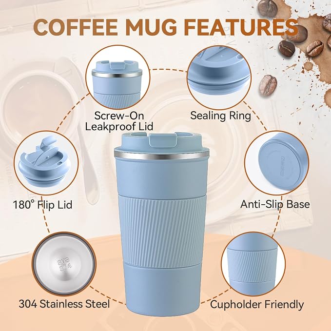 12OZ Travel Coffee Mug Insulated Coffee Cup - Image 5