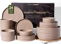 Stoneware Dinnerware Sets for 8, Plates and Bowls, Chip & Scratch Resistant by FamiwarePremium