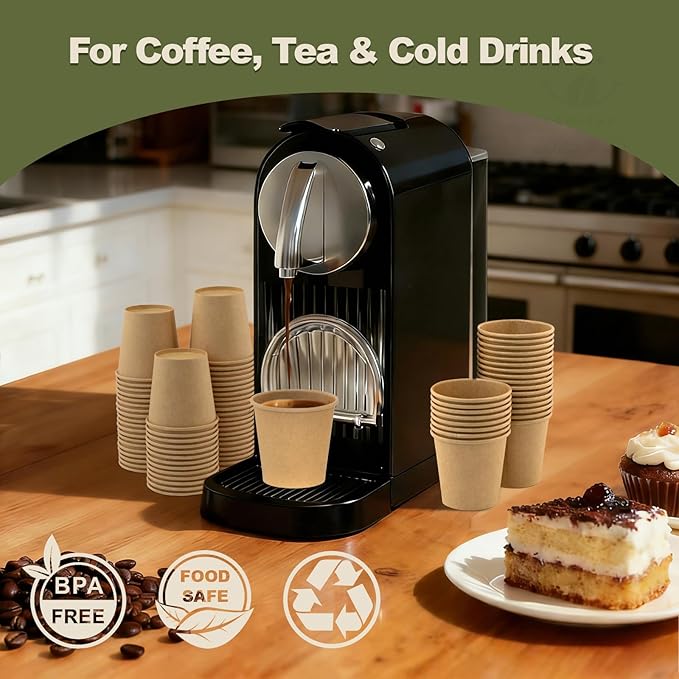 5 oz 600 Pack Disposable Coffee Cups, Bulk Brown Disposable Paper Cups, Coffee Cups for Hot Tea, Chocolate and Cold Drinks