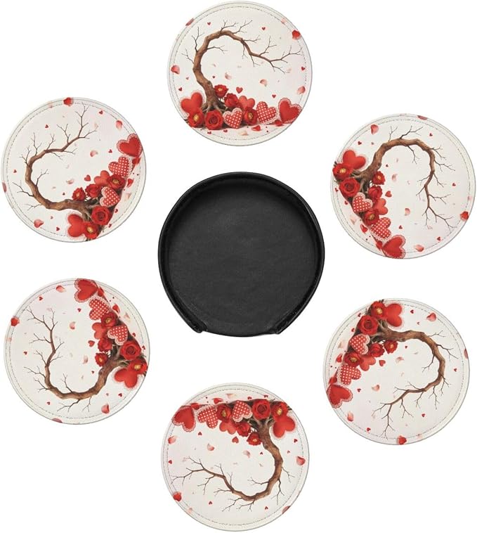 Love Hearts Tree of Life Leather Coasters Set of 6 - Image 5