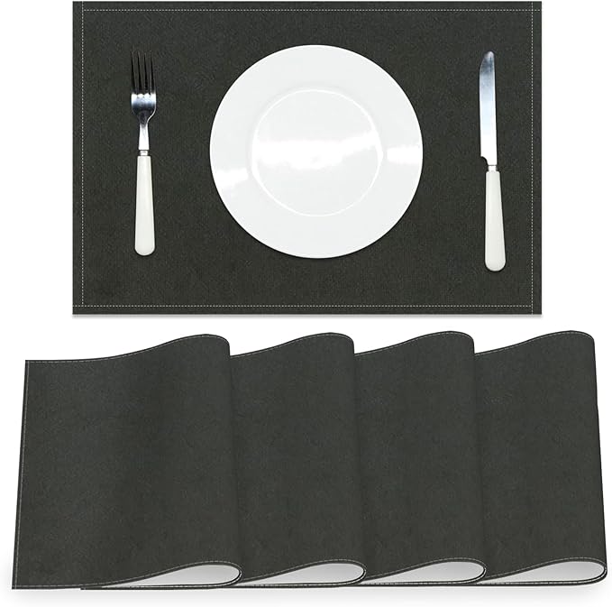 Black Placemats Set of 4 for Dining Table Solid Color Place Mats Washable Rectangular Table Mats for Party Home Kitchen Restaurant Decor 12x18 Inch