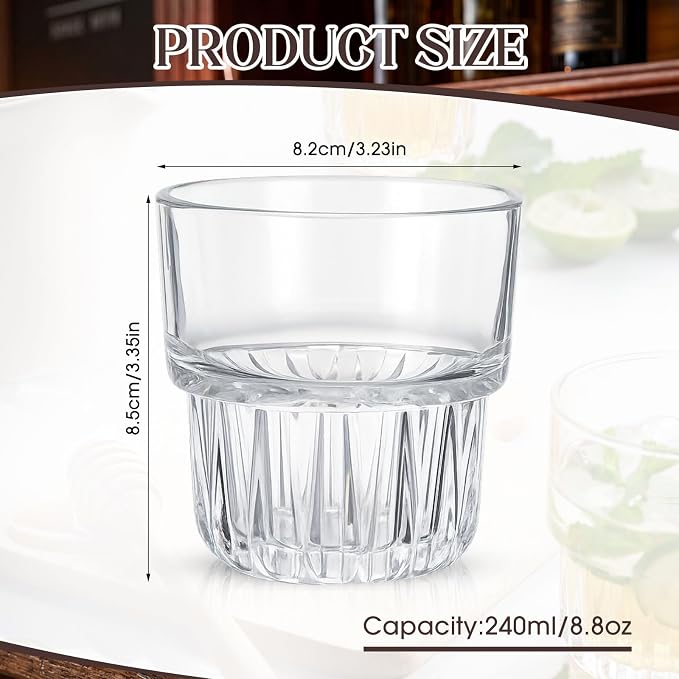 12 Pack Whiskey Glasses 8.8 oz Clear Drinking Glass Stackable Iced Latte Coffee - Image 3
