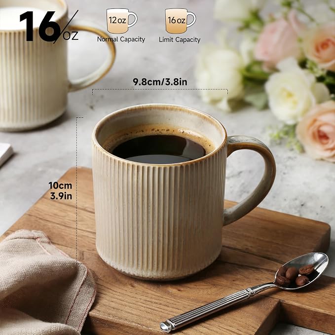 MONITO 16Oz Coffee Mugs Set of 4, Rustic Ceramic Coffee Cups Set - Image 2