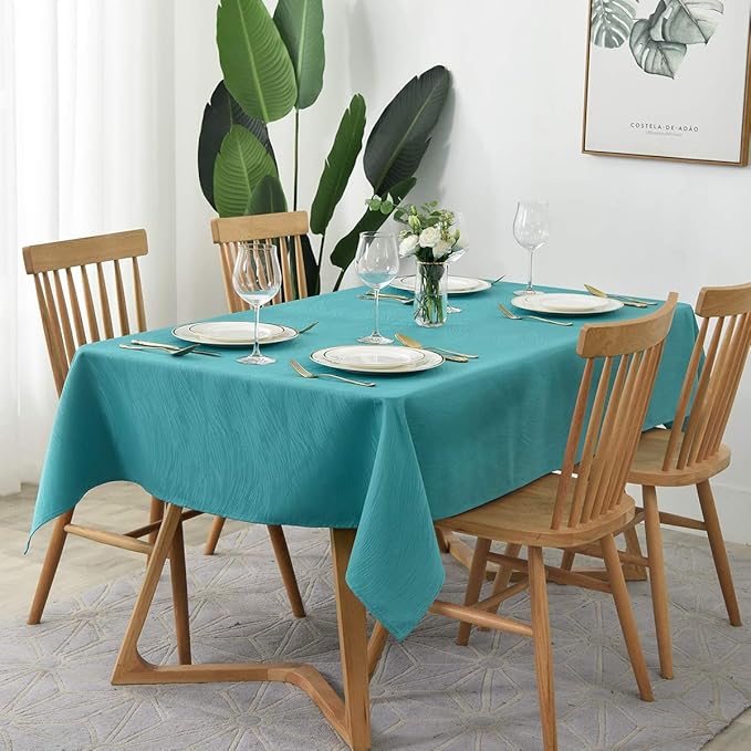 maxmill Jacquard Tablecloth Swirl Design Water Resistance Spillproof Antiwrinkle Heavy Weight Soft Table Cloth for Buffet Banquet Parties Event Holiday Dinner Rectangle 60 x 84 Inch Teal