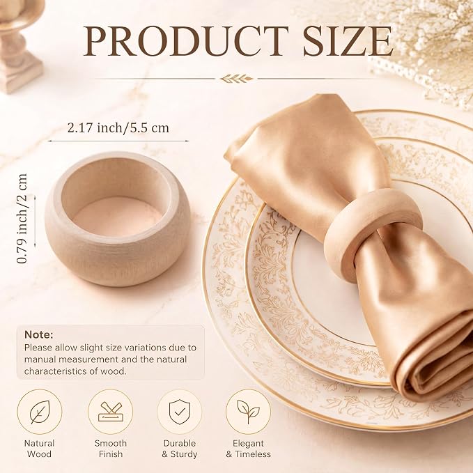 48 Pcs Wooden Napkin Rings Unfinished Wood Table Napkin Holders Farmhouse - Image 2