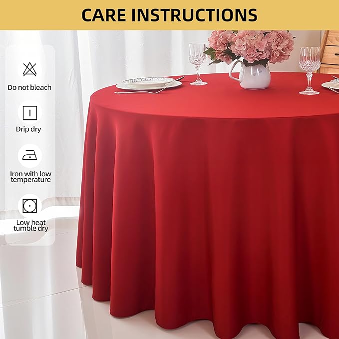 6-Pack Round 120-inch Red Table Cloths, Solid Stain and Wrinkle Resistant Circular Tablecloth, Premium Plain Weave Polyester Fabric Table Linen Covers for Hotel, Banquet