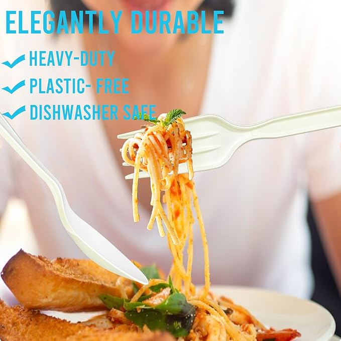 500 Count Compostable Disposable Non Plastic Forks, Large Heavy Duty Biodegradable Utensils, Eco Friendly Durable Sturdy Recyclable Forks Flatware Silverware for Party Wedding Daily Use