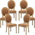 Vintage French Dining Chairs Set of 6, Round Back PU Leather Upholstered Accent Chairs with Nailhead Trim and Solid Wood Frame, Farmhouse Sillas de Comedor for Dining Room & Kitchen, Whiskey Brown