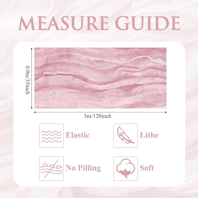 Cheesecloth Table Runner 10FT 4Pcs Blushing Pink Boho Gauze Runners | Cheese - Image 2