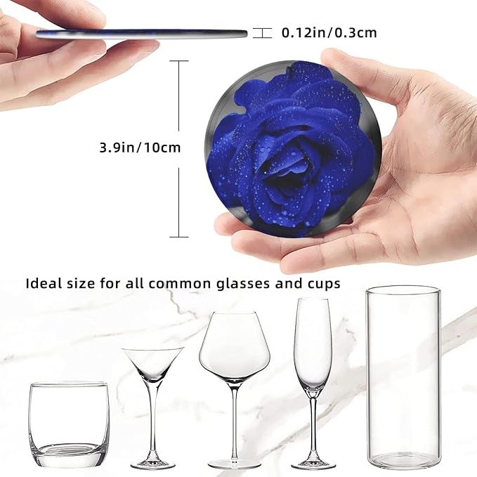 6 Pcs Blue Rose Flower Leather Coasters - Image 8