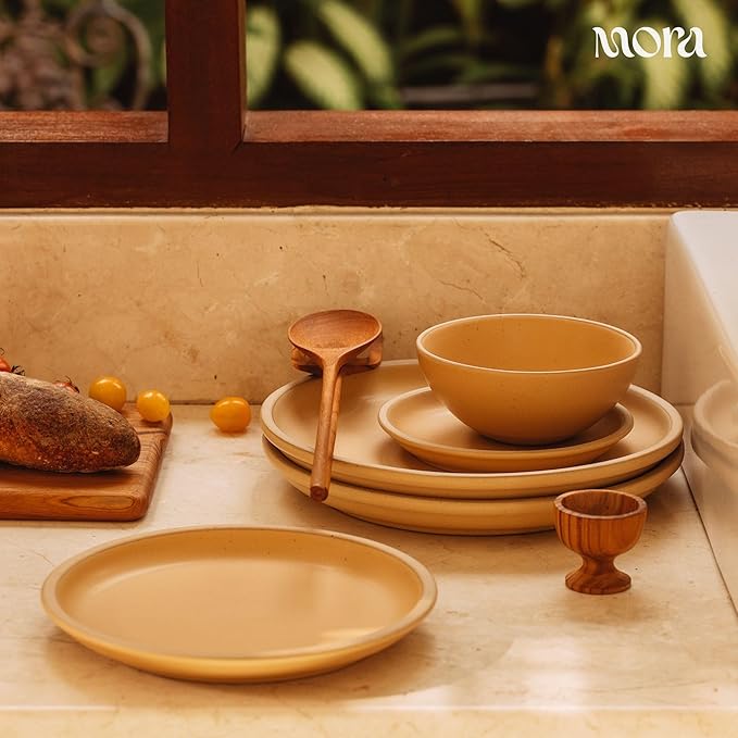 MORA Large Plates Set of 4, 10.5 inch Ceramic Pottery Dinner Plates - Microwave, Oven and Dishwasher Safe - Merrigold