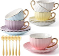 ICHAG 18-Piece Bone China Cup and Saucer Set, 7.7oz Pumpkin Coffee Cups by ICHAG