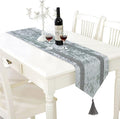 Elegant Grey Table Runner, Ombre Velvet, Dual Bling Diamante Stripes, Modern by Jiino