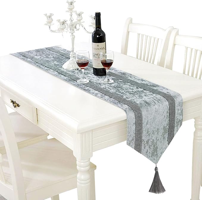 Elegant Grey Table Runner, Ombre Velvet, Modern Style by Jiino