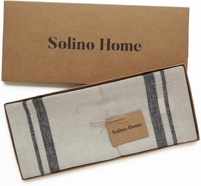 Solino Home 100% Pure Linen Table Runner, 14 x 48 in, French Stripe | Table - Image 6