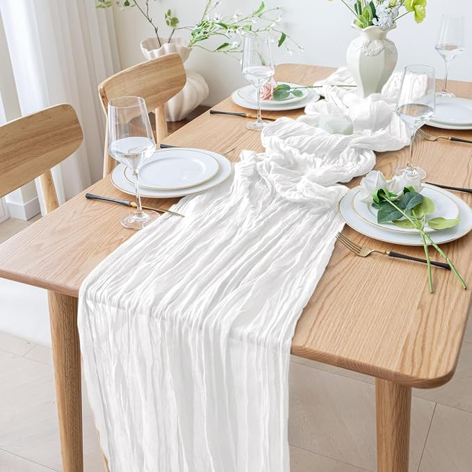 Cheesecloth Table Runner 10FT 4Pcs Ivory Boho Gauze Rustic Sheer Runners | - Image 8