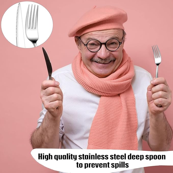 Bonuci 6 Pcs Weighted Utensils for Hand Tremors and Parkinsons Patients Weight Silver Cutlery Set Utensils for Eating Spoons for Adaptive Eating Flatware(Silver)