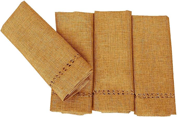 Grelucgo Set of 4 Handcrafted Solid Mustard Gold Color Dinner Napkins, by Grelucgo
