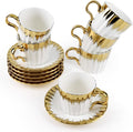 Coffee Cup Set of 6 with Saucers, 3.5 OZ Ceramic Espresso Cups, Deco Golden by Hebaogugu
