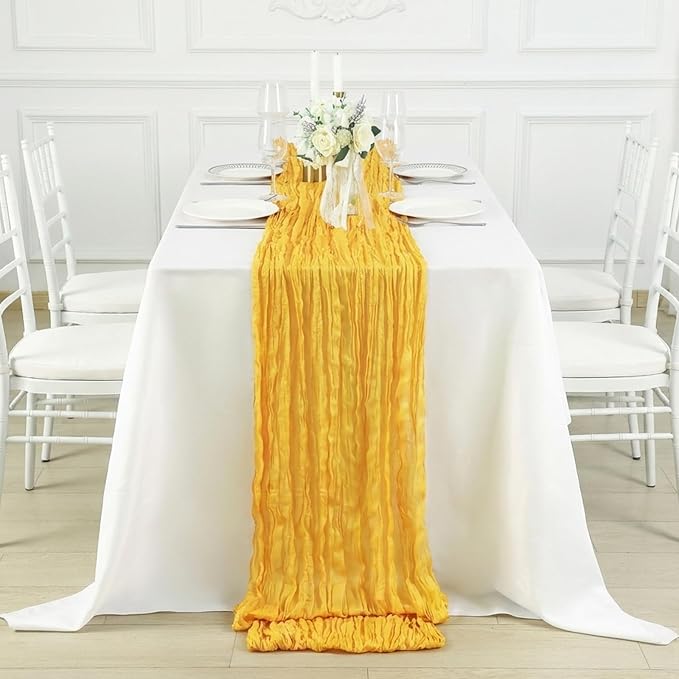 1 Pack Gold Cheesecloth Table Runner 120 Inch Boho Wedding Decor | Cheesecloth - Image 4