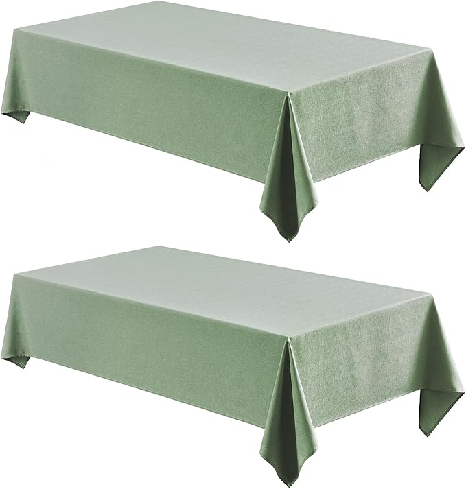 2 Pack Rectangle Tablecloth, 60x104 inch, Water Resistant Wrinkle Free Linen Textured Table Cloth Washable, Decorative Fabric Table Cover for Dining, Party and Camping, Sage Green