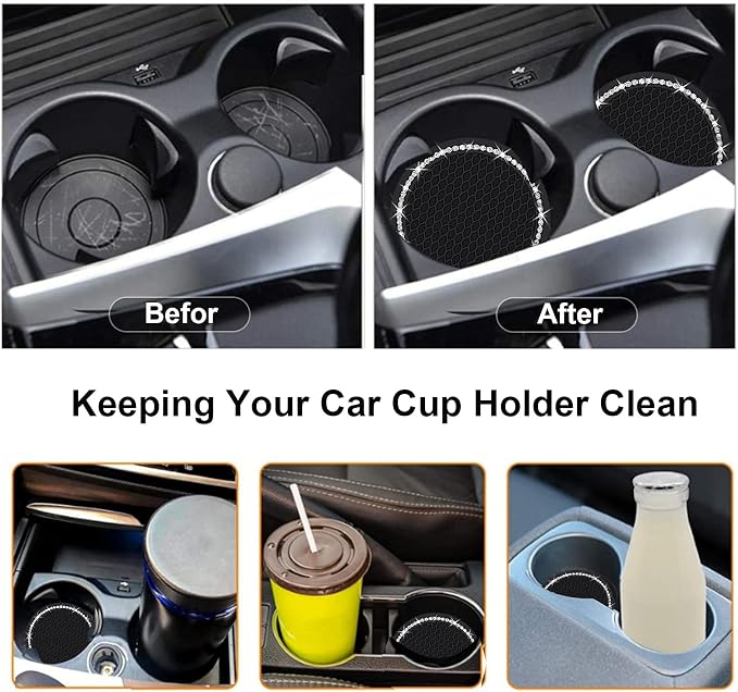 4PCS 2.75 Inch Bling Auto Car Cup Holder Insert Coasters Silicone Anti-Slip - Image 2