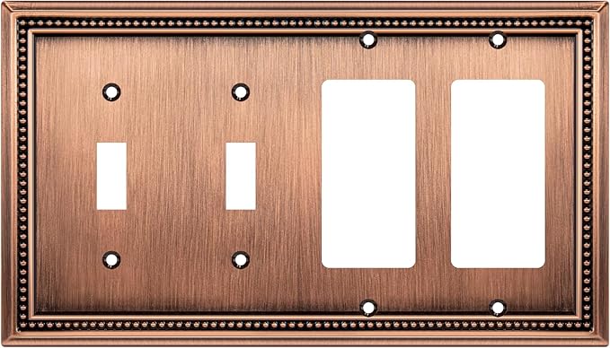 Henne Bery Sunken Pearls Decorative Wall Plate Switch Plate Outlet Cover (Double Toggle/Double Decorator, Antique Copper)