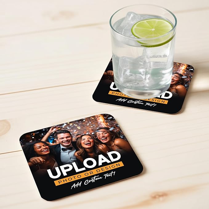 60 Pack Personalized Drink Coasters, Custom Cardboard Coasters with Photo and Text, Design Your Own Coaster for Events, Parties, Bars, and Unique Gifts, 3.95" Round, Design 7