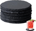 Slate Coasters Set of 6,4-Inch Black Round Stone Drink Coasters with Scratch-Resistant Backing, Durable Tabletop Protection for Home Office Kitchen, Ideal Housewarming Wedding Gifts
