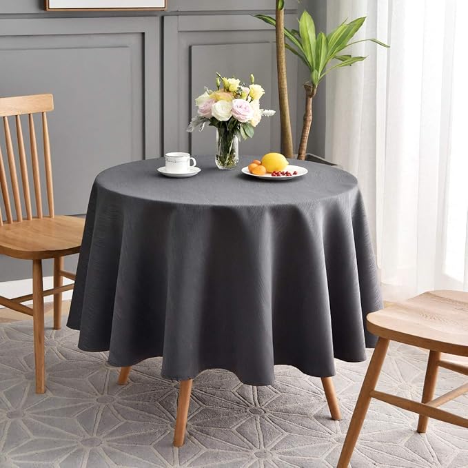 maxmill Jacquard Round Table Cloth Swirl Pattern Waterproof Antiwrinkle Heavy Weight Soft Tablecloths for Circular Table Cover and Kitchen Dinning Tabletop Decoration Round 70 Inch Charcoal