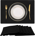 homing Cotton Linen Placemats Set of 6, Cloth Washable Farmhouse Dining Table Mats for Indoors & Outdoors, Easy to Clean, Black, 13 x 19 Inch