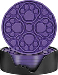 6 Pack Purple Silicone Coffee Coasters with Holder, 4 Inches Non-Slip Decorative Round Coaster for Tabletop, Desk Dishwasher Safe Cup Mat for Bar, Drinks, Beer