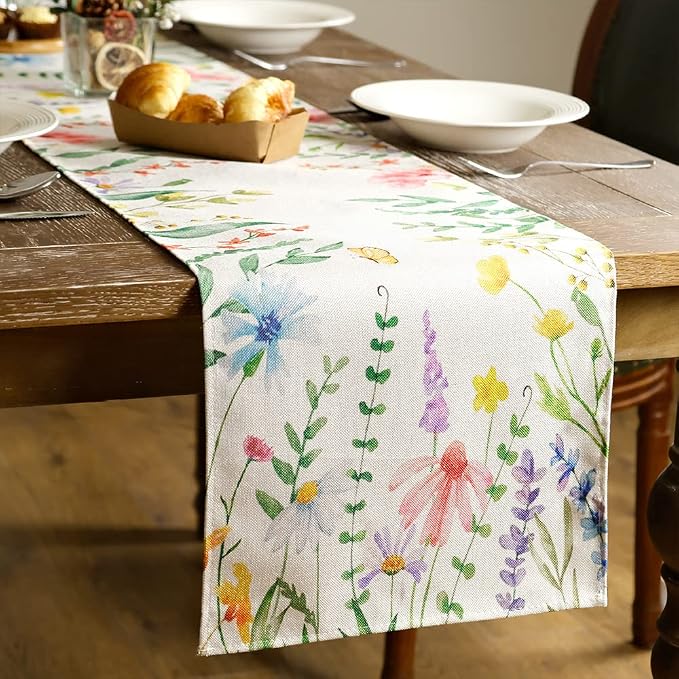 Spring Table Runner 13x108 Inch Watercolor Wild Flower Farmhouse Rustic Holiday - Image 4