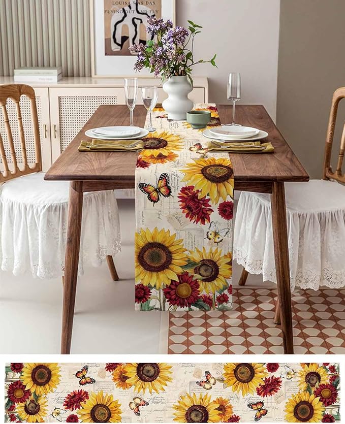 Sunflower Farmhouse Table Runners 48 Inches Long, Spring Summer Retro Table - Image 6