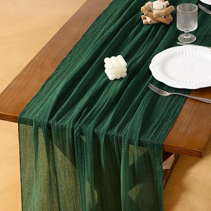 Cheesecloth Table Runner Summer Boho Wedding Shower Party Home Decor | Emerald by Socomi