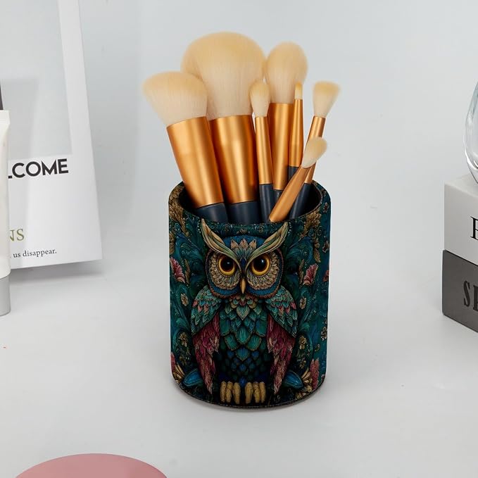 Vintage Owl and Flower Leather Pen Holder - Image 6