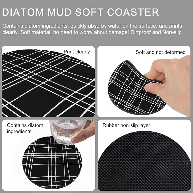 Simple Grid Coasters Set of 4 Absorbent Coasters - Image 5