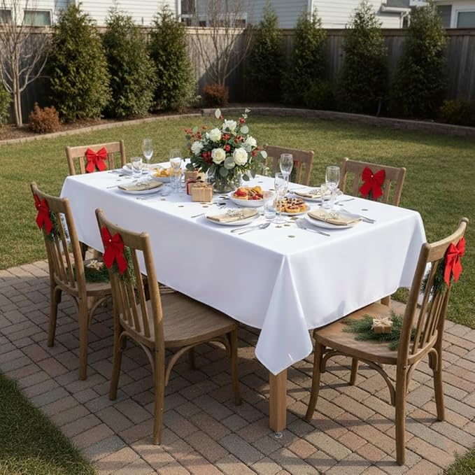 sancua Rectangle Tablecloth - 60 x 84 Inch - Stain and Wrinkle Resistant Washable Polyester Table Cloth, Decorative Fabric Table Cover for Dining Tables, Buffet Parties and Camping, White