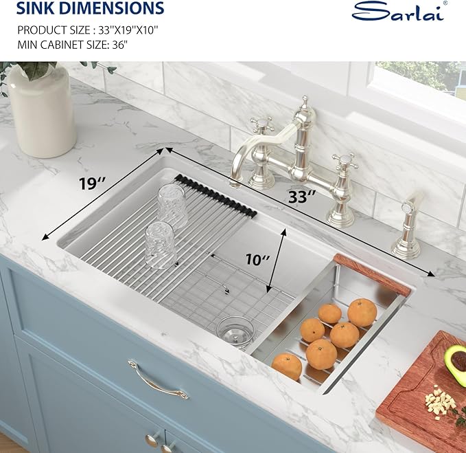 Sarlai White Undermount Kitchen Sink 33 Inch White Sink Ceramic Kitchen Sinks Drop In Single Bowl Ledge Workstaion Topmount Fireclay Basin 33 x19 x10 Inch
