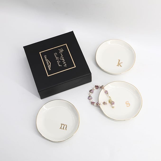 COLLECTIVE HOME - Ceramic Jewelry Tray, Decorative Trinket Dish for Rings Earrings Necklaces Bracelet Watch Keys, Birthday Mother's Day Christmas Gift for Women, 4.75", Glossy (o)