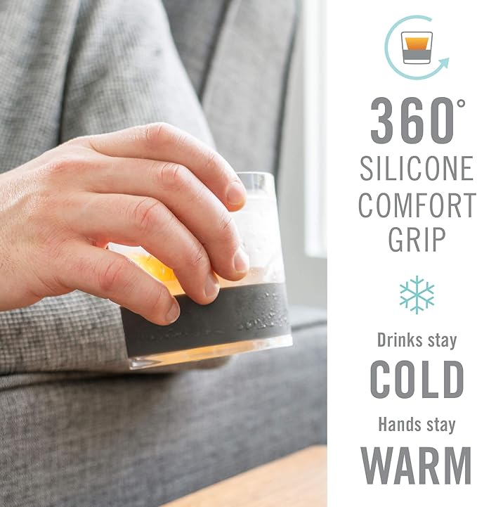 Host Freeze Cooling cup, Old Fashioned Glass with Silicone band for Bourbon, Scotch, and Whiskey, whisky gifts for men, Set of 1, Smoke
