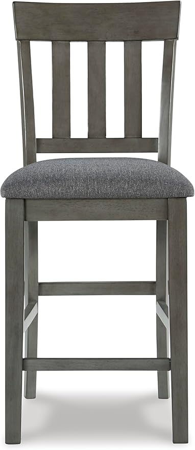 Signature Design by Ashley Hallanden Modern Farmhouse Counter Upholstered Barstool, Set of 2, Comb-back Design, Solid Wood, 25.75" , Dark Gray