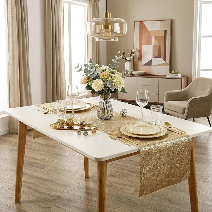 FAVE Gold Table Runners 60 Inches Table Runner Line Shaped | Short Table Runner - Image 6