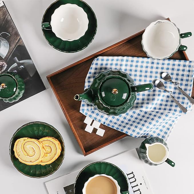 Sweejar Home Porcelain Tea Sets British Royal Series, 8 OZ Cups& Saucer Service - Image 3